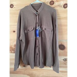 NWT! Chouyatou Relaxed Taupe Waffle Knit Shirt Jacket Women’s Size L Boho